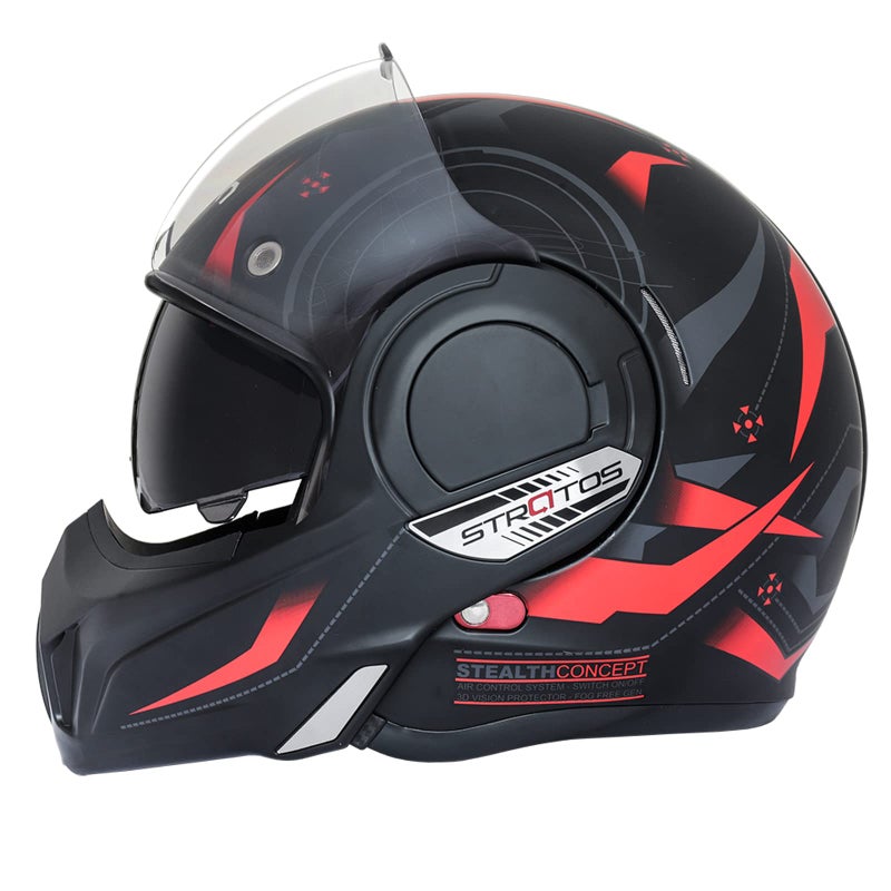 BEON Full Face Motorcycle Helmet DOT Approved 180 Reversible Chin Guard Modular Pilot Helmet with AntiFog Dual Visors for Adult Men Women Matte Black Red Large